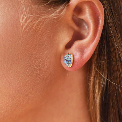 Odyssey Doublet Gold Stud Earrings: Abalone with Crystal