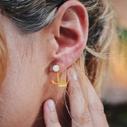 Pueblo Curved Arrow and Moonstone Ear Jacket, Gold Vermeil