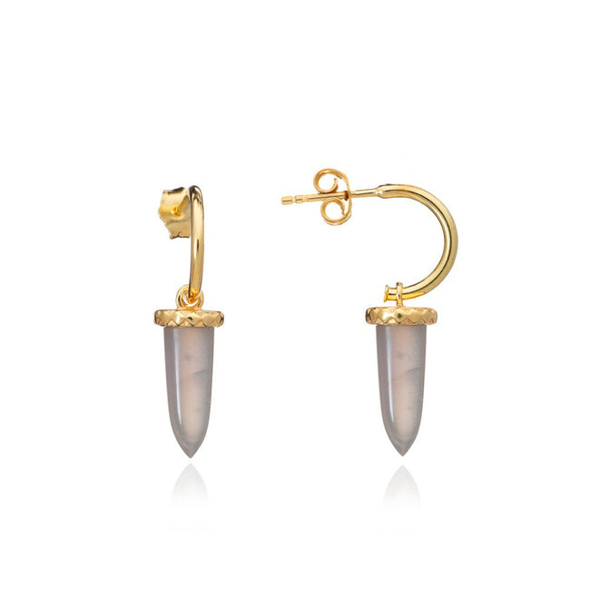 Pueblo Spike Hoop Earrings: Grey Moonstone