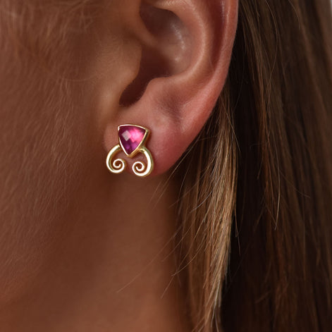 Trillion Doublet and Scroll Studs: Abalone with Crystal