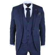 IM43 - Men's Classic Pinstripe 3 Piece Navy Blue Suit