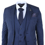 IM43 - Men's Classic Pinstripe 3 Piece Navy Blue Suit