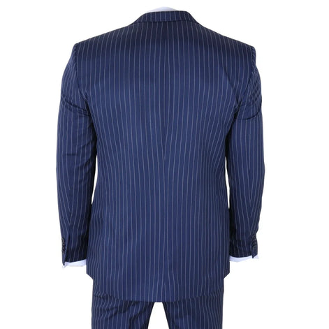 IM43 - Men's Classic Pinstripe 3 Piece Navy Blue Suit