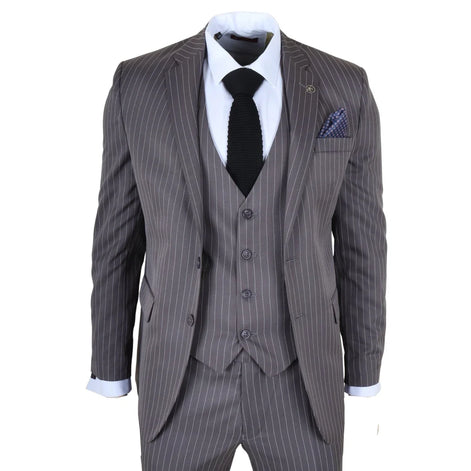 IM44 - Men's Classic Pinstripe 3 Piece Grey Suit