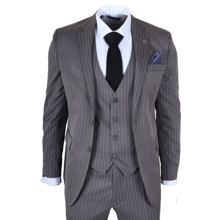 IM44 - Men's Classic Pinstripe 3 Piece Grey Suit
