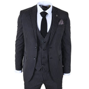 IM45 - Men's Classic Pinstripe 3 Piece Black Suit