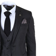 IM45 - Men's Classic Pinstripe 3 Piece Black Suit
