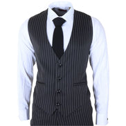 IM45 - Men's Classic Pinstripe 3 Piece Black Suit
