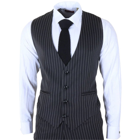 IM45 - Men's Classic Pinstripe 3 Piece Black Suit