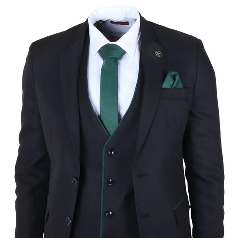 IM48 - Men's 3 Piece Black Tailored Fit Suit