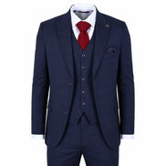 IM54 - Men's Navy Blue Check Tailored Fit 3 Piece Suit