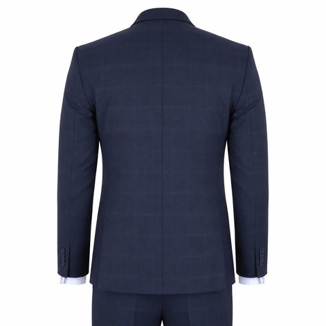 IM54 - Men's Navy Blue Check Tailored Fit 3 Piece Suit