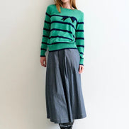 Bly Bow Intarsia Striped Jumper - Navy