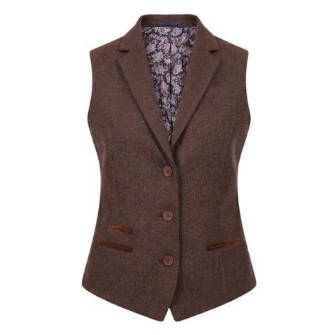 IMW-04 - Women's Brown Tweed Herringbone Blazer Waistcoat