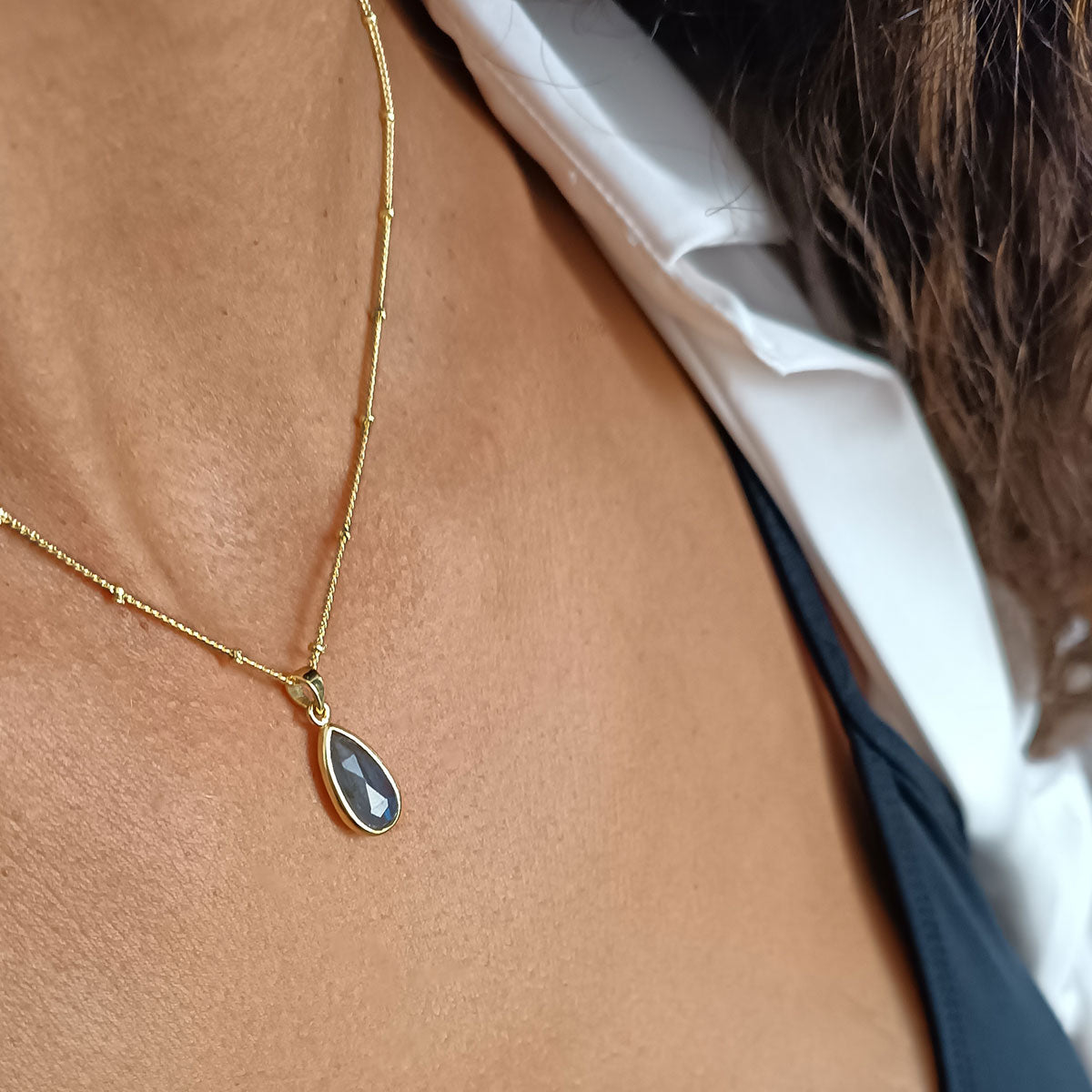 Simi Teardrop Gemstone Pendant with Labradorite