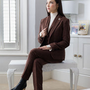 WS-12 - Women's Tweed Suit Blazer Trousers Waistcoat Herringbone Wool Rust Brown