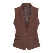 WS-12 - Women's Tweed Suit Blazer Trousers Waistcoat Herringbone Wool Rust Brown