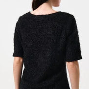 Laureen Eyelash Rib Short Sleeve Jumper - Black