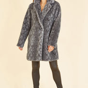 Yumi Grey Snakeskin Print Faux Fur Coat