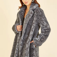 Yumi Grey Snakeskin Print Faux Fur Coat