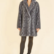 Yumi Grey Snakeskin Print Faux Fur Coat