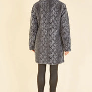 Yumi Grey Snakeskin Print Faux Fur Coat