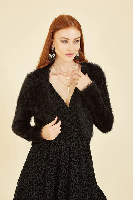 Yumi Black Eyelash Knit Bolero
