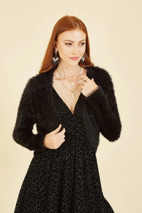 Yumi Black Eyelash Knit Bolero