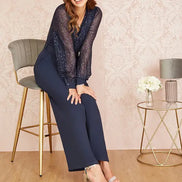 Yumi Navy Sequin Jumpsuit with Long Sleeves