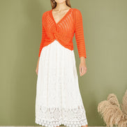 Yumi Orange Cotton Crochet Twisted Bolero Top