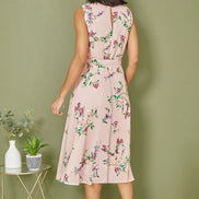 Yumi Blush Floral Print Midi Skater Dress