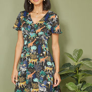 Yumi Black Jungle Print Skater Dress