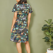 Yumi Black Jungle Print Skater Dress