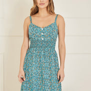 Yumi Green Border Floral Midi Sundress