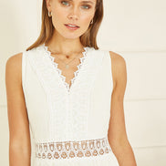 Yumi White Lace Trim Cotton Midi Sun Dress