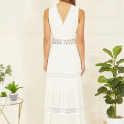 Yumi White Lace Trim Cotton Midi Sun Dress