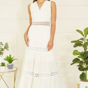 Yumi White Lace Trim Cotton Midi Sun Dress