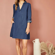 Yumi Blue Chambray Cotton Tunic with Pockets