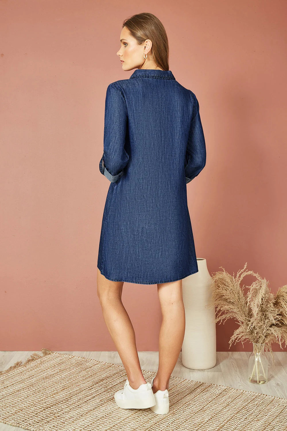 Yumi Blue Chambray Cotton Tunic with Pockets