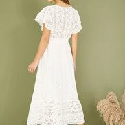 Yumi White Cotton Broderie Anglaise Wrap Midi Dress