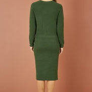 Yumi Green Rib Knitted Jumper with Sleeve Button Detail
