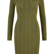 Yumi Green Shimmer Fitted Midi Dress with Button