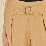 Yumi Brown Wide Leg Trousers with Front Buckle Detail