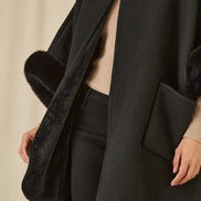 Yumi Black Cape with Luxe Fur Trim and Lining