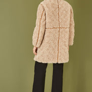 Yumi Brown Textured Borg Long Line Biker Coat