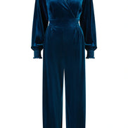Yumi Teal Velvet Long Sleeve Jumpsuit