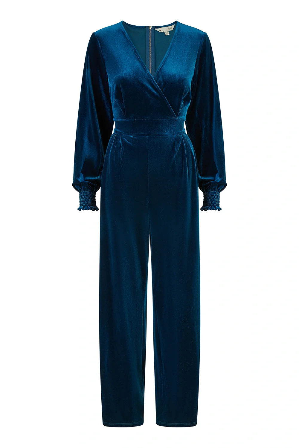 Yumi Teal Velvet Long Sleeve Jumpsuit