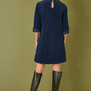 Yumi Navy Cord Tunic Dress with 3/4 Sleeves and Pockets