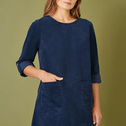 Yumi Navy Cord Tunic Dress with 3/4 Sleeves and Pockets