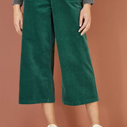 Yumi Green Cord Cropped Wide Leg Trousers with Pockets